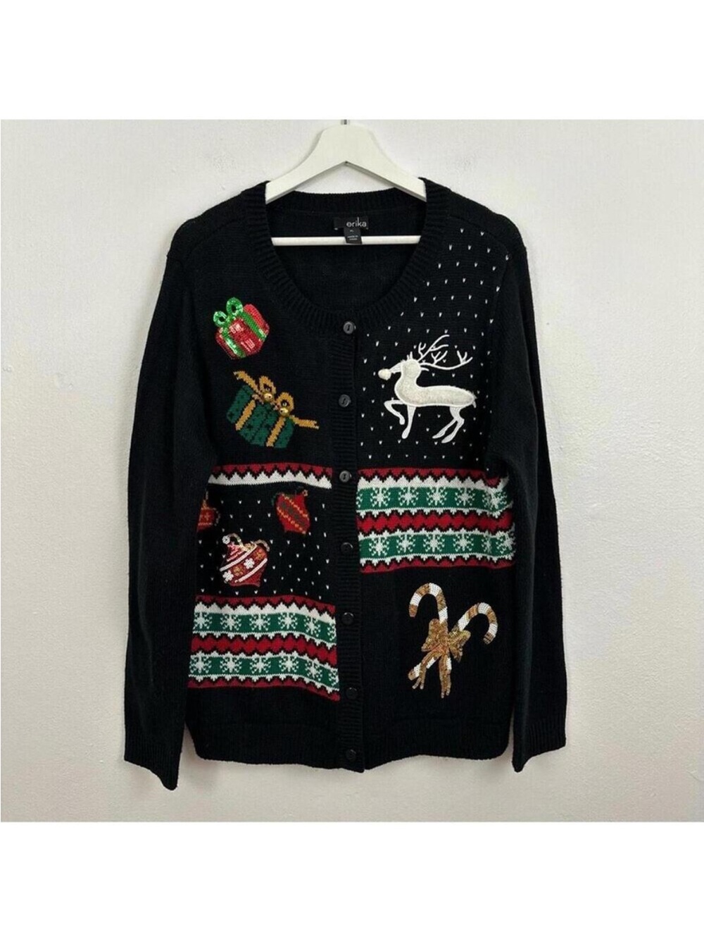 Erika Women’s Christmas Holiday Button Cardigan Size XL